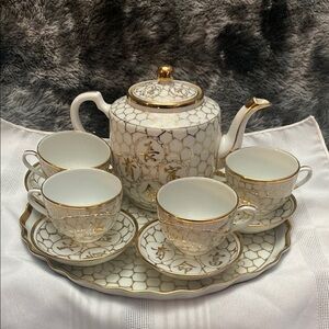 Vintage Chinese Good Fortune Gold teas set